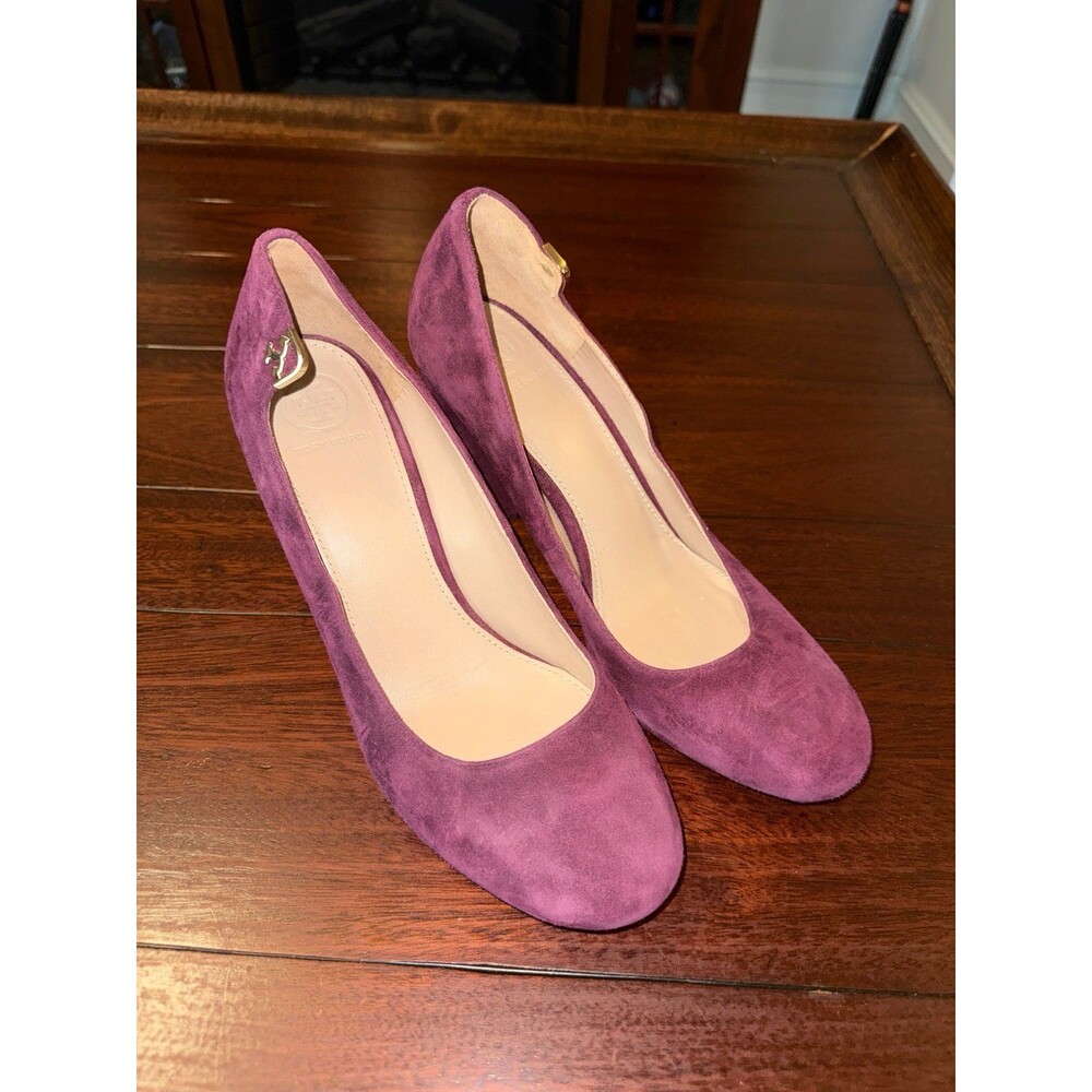 Tory Burch Elizabeth 85MM Womens Round Toe Heel Pumps Wine Suede US 8.5 $298